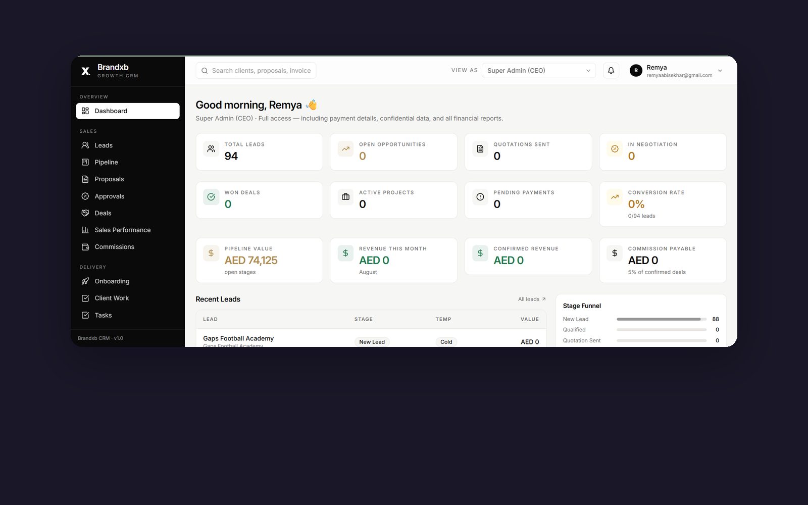 Brandxb Growth CRM screenshot