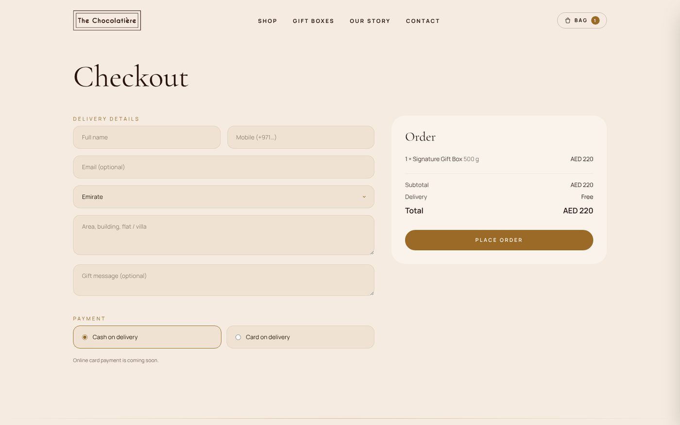Website-only checkout, cash or card on delivery