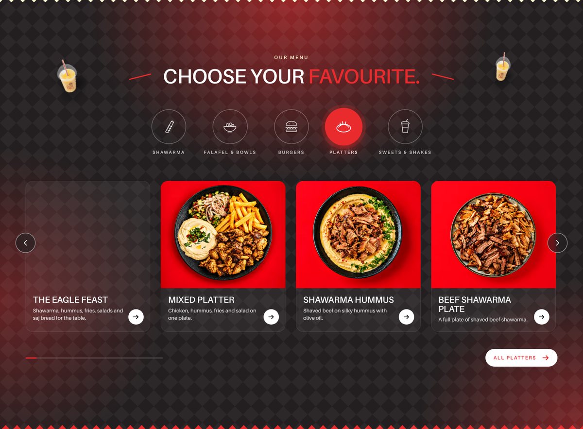 Choose your favourite — category tabs and platter carousel