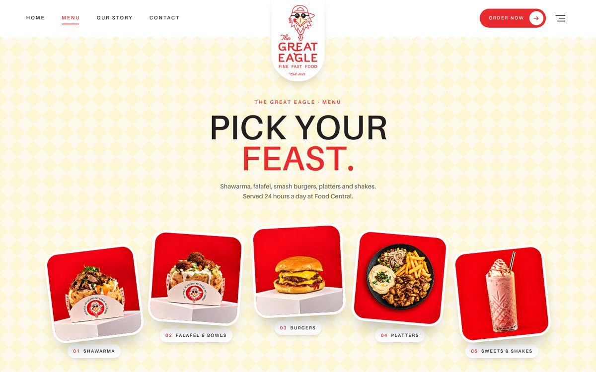 Menu page — pick your feast by category