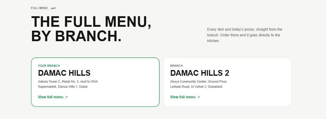 Full menu by branch