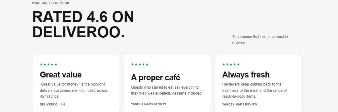 Rated 4.6 on Deliveroo — real guest reviews