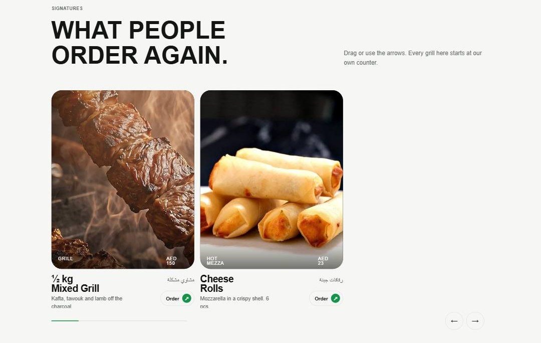 Restaurant — “What people order again” signatures carousel