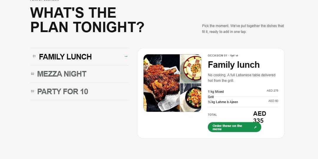 Plan tonight — pick the occasion, get a suggested order and total